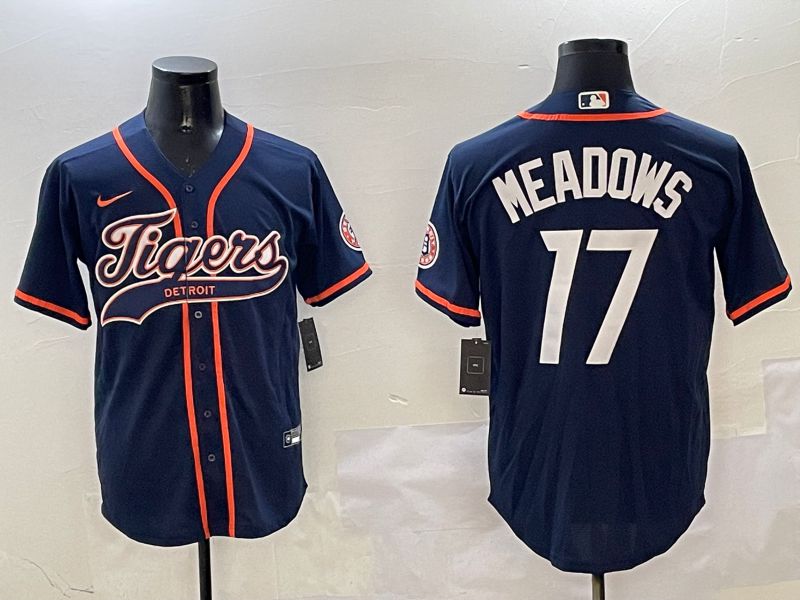 Men Detroit Tigers 17 Meadows Blue Jointly Name 2025 Nike MLB Jersey style 1